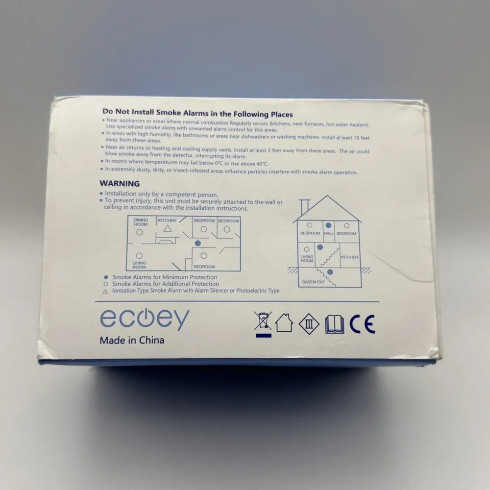 6 Pack of Ecoey Photoelectric Smoke Alarm Model FJ136GB Detector White